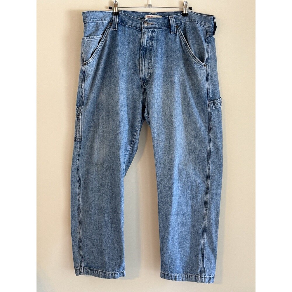 Signature Levi Strauss Mens Carpenter Jeans Workwear Light Wash Utility Denim